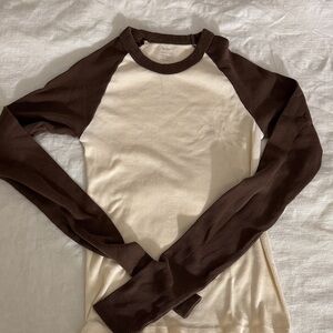 Brandy Melville Cream and Brown Raglan Long Sleeve